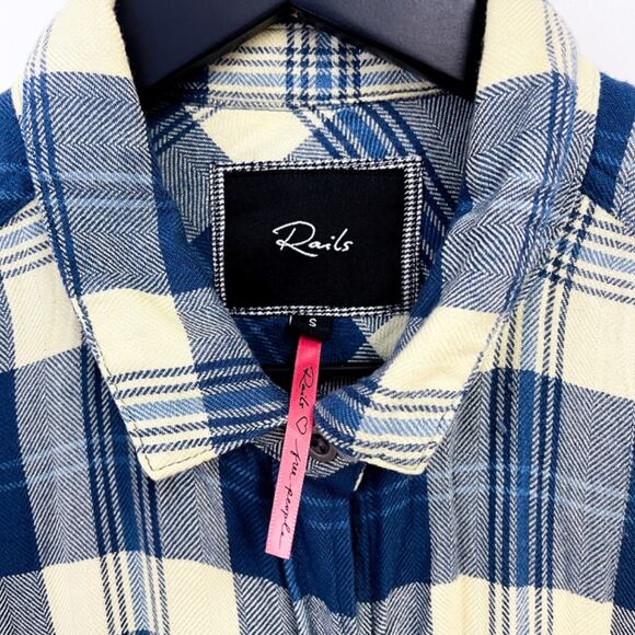 Rails x Free People | Button Down Cuffed Plaid Shirt Oversized Yellow Blue | S - Picture 6 of 10